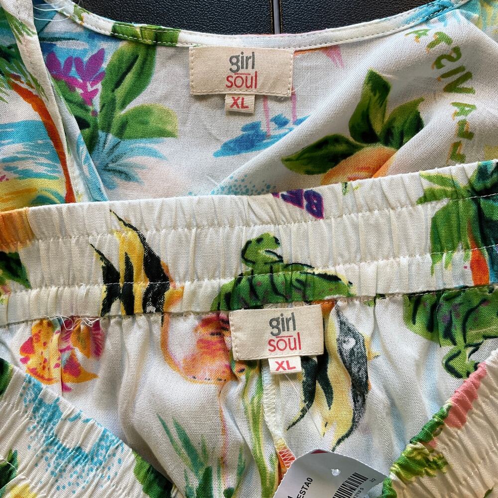 Girl Soul XL 2 Piece Set Tropical Print Tie Front Top Wide Leg Pants Bella Vista - Picture 4 of 11